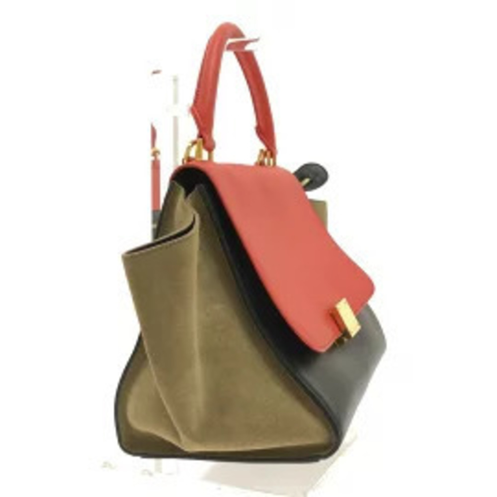 Celine Trapeze Handbag Tricolor Red Black Beige Leather Suede